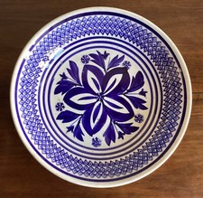 Plat rond ancien blanc bleu