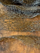 RARE ANTIQUE SPINDLE LACE - GOLD-BRONZE CANETILLE - 10 meters handmade