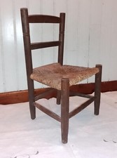 Ancienne chaise bois assise paillée pour enfant assise hauteur : 24 cm