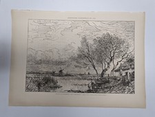 Gravure d'après Henri Vander Hecht : POLDER DE KINDERDIJK, PRES DORDRECHT. XIXe