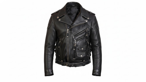 Blouson motard cuir noir - cuir,