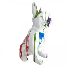 Statue chien bouledogue Français à lunette multicolore fond blanc en résine  60 