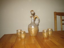 Glass service decorated gold leaves signed Perrier Fils Maison created in the 19th century