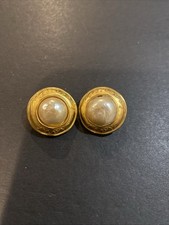 Vintage Karl Lagerfeld Gold Tone Faux Pearl Clip On Earrings