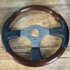 MOMO FIGHTER Steering Wheel 350mm Leather/Wood 3-Spoke Clean F/S