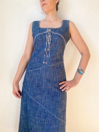 Y2k denim corset midi dress - denim,