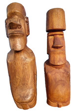 2 Statues Moaï de L'île de Pâques Rapa Nui en Bois Océanie Eastern Island Tiki