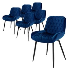 Set 6 chaises de salle à manger rembourrées assise dossier bleu foncé velours