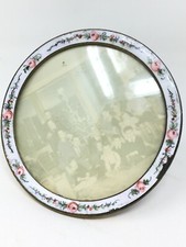 Small Round Photo Frame Brass Enamel Flowers Antique Frame 19th