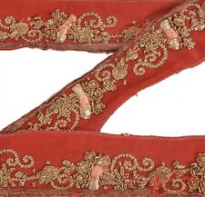Sanskriti Vintage Sari Border Hand Beaded 1 Yd Indian Trim D?cor Ribbon Red Lace