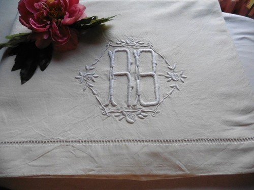 Ancien drap metis creme - drap, "rb"