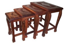 Tables gigognes Set de 4 tables bois de sheesham Marqueteries Artisanat d'art 