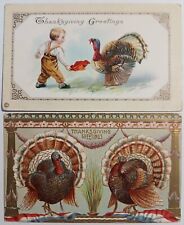 Lot 2 Antique Postcards, Thanksgiving Turkeys