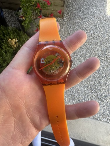 Montre squelette swatch orange - squelette,