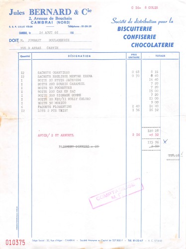 Facture 1966 jules bernard a - ,