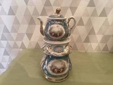 PORCELAINE DE PARIS XIX EXCEPTIONNELLE TISANIERE DECOR POLYCHROME