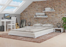 Lit en pin blanc très bas, Lit au sol pin laqué blanc lit extra-long 140x220 cm