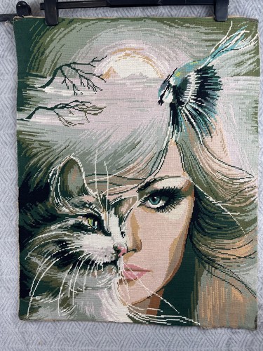 Tapisserie canevas femme chat - tapisserie,