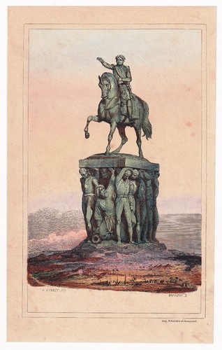 Lithographie statue equestre - ,