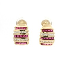 14k Yellow Gold Diamond & Ruby Wide Cuff Earrings w/ La Poussette Backing