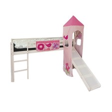Lit D'Enfant Superposé 90x200 Mezzanine avec Toboggan Cadre de Bois Homestyle4u
