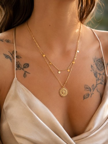 Collier doré femme double