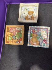 Cherished Teddies Enesco Lot Of 3 Shadow Box Pictures Baby Birthday Travel Trip 