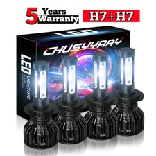 4-Sides H7 10000K LED Headlight Kit Combo Bulbs High Low Beam Super Bright White