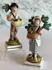 Antique Staffordshire Pearlware Pair Fruit Sellers Boy Girl Enoch Wood 19th C