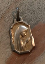 Ancient Virgin Mary Prayer Gold Metal Art Deco Religious Medal 
