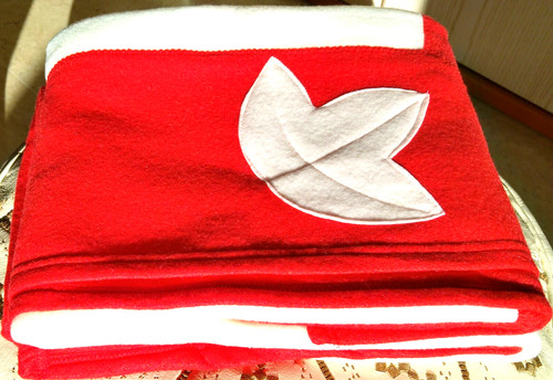 Plaid polaire rouge écru - plaid,