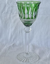 ST LOUIS TOMMY CRYSTAL FOOT GLASS 16.5 CM GREEN COLOR SMALL CHIPPING