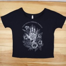 The Devil Makes Three Tee (S) Annie Alonzi Design Navy Crop Boxy Tattoo FreeShip
