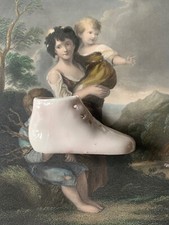 Antique Porcelain Miniature Shoe Baby Shoe Display Case Item