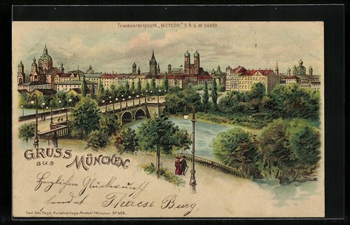 Lithographie munich pont - lithographie, munich,
