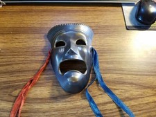 Vintage Brass Tragedy Face Mask  Theater Drama Ancient Replica Hanging 6.5&quot;