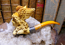 BEAUTIFUL CARVED SEA FOAM CIGARETTE SMOKING PIPE "Goddess of War"