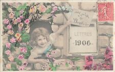 CP LITTLE GIRL SLIDES MESSAGE IN BOX LETTERS 1906 - ROSES - 20790