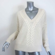 La Ligne Scotia Cable Knit Cashmere V-Neck Sweater Cream Size Small