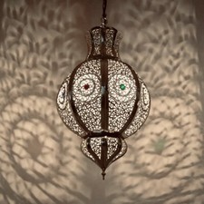 Arabes Lampe Marocaine Métal Suspension Plafonnier Malika Argent