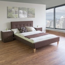 Lit en Tissu Double Rembourré Cadre de Sommier à Lattes 140x200 cm Homestyle4u