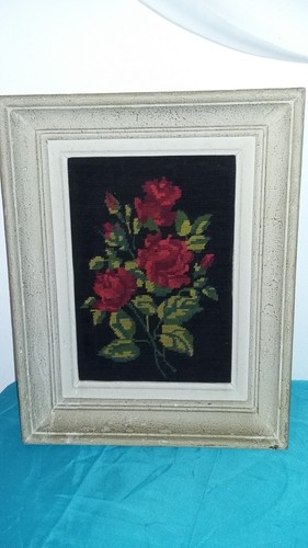 Old canvas tapestry wood frame - wood,
