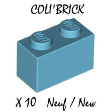 Lego 3004 - 10x Briques / Brick 1x2 - Medium Azure - 93792 - New Neuf