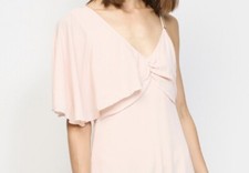 Robe Longue Rose Nude Maquillage Volant Et Fine Bretelle Strass RINASCIMENTO M