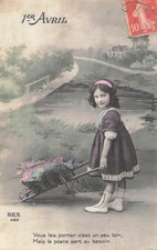 CP 1 APRIL LITTLE GIRL WHEELBARROW FISH - 65145