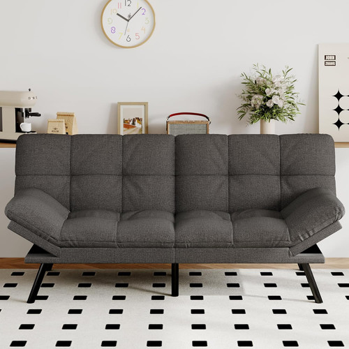Convertible grey linen futon - convertible,