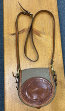 VTG Dooney & Bourke All Weather Leather Duck Logo Saddle Bag USA Taupe Crossbody
