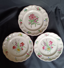 3 assiettes plates en faïence de Lunéville modèle réverbère roses et tulipes