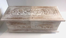 Small chest storage box in white carved wooden rustic design