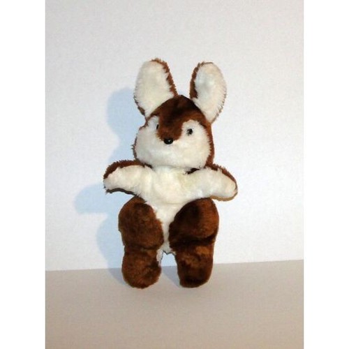 Peluche lapin marron blanc - lapin,